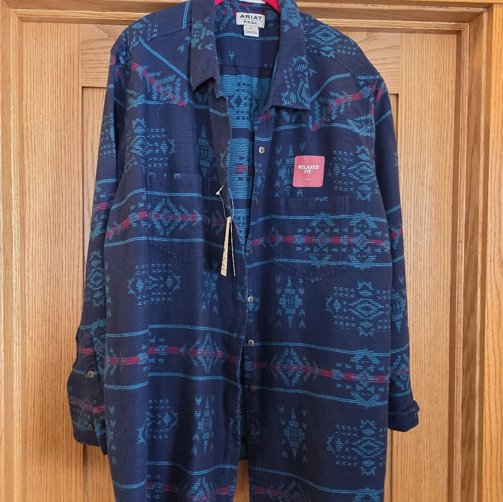 Ariat Women's Navy and Teal Patterned Shacket